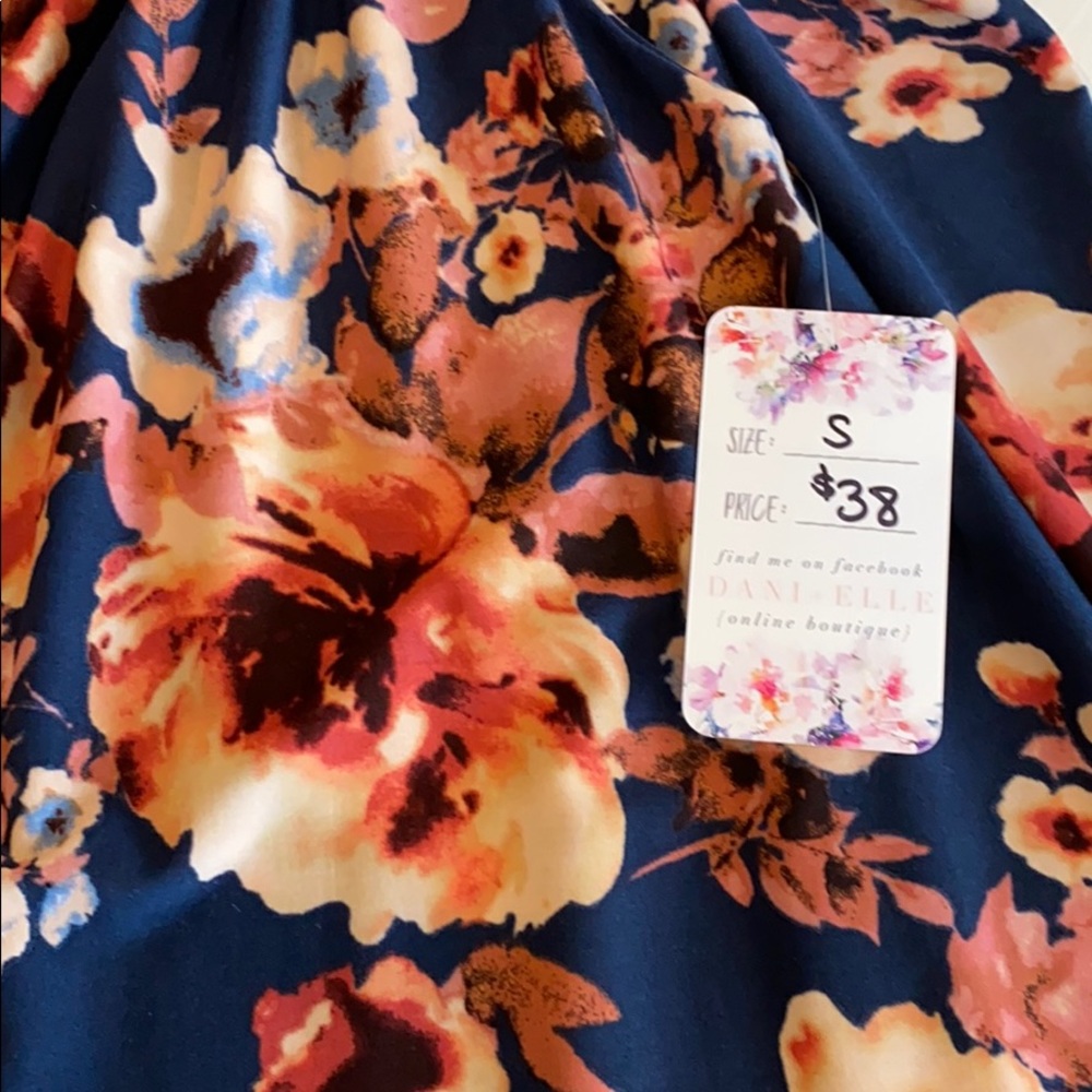 Navy Blue Floral Midi Skirt - Picture 7 of 7